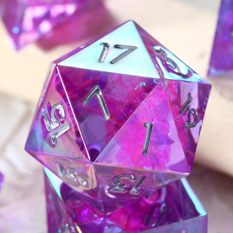 DNDND Iridescent Plating Purple Sharp D&D Dice, Handmade DND Resin Sharp Edge D&D Die with Gift Case for Dungeons and Dragon Tabletop Games (Iridescent Plating Purple) - Image 3